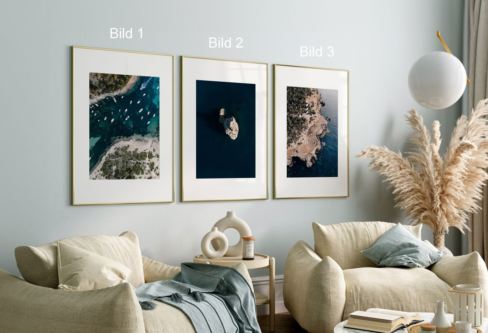 DEEP-BLUE 3er Bilderwand-Set