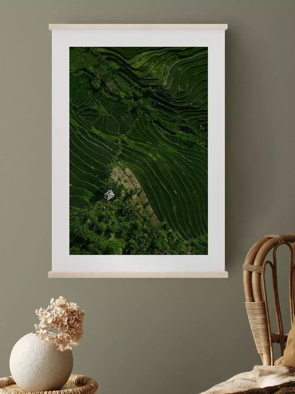 Bali Print Grüne Landschaft, Reisterrasse, Wandbild Naturprint