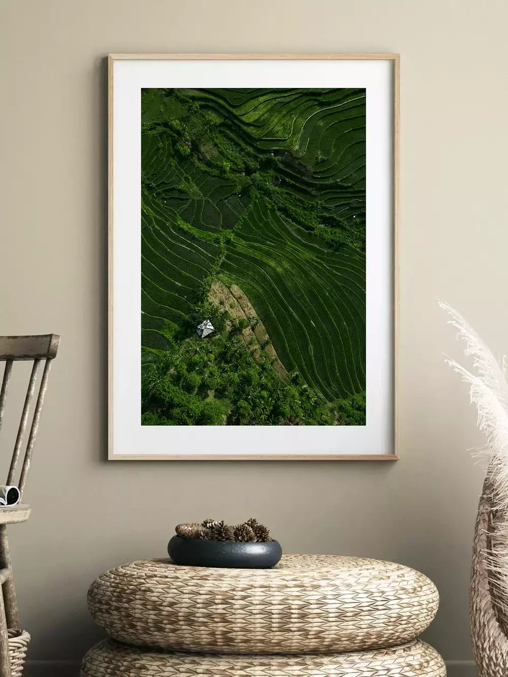 Bali Print Grüne Landschaft, Reisterrasse, Wandbild Naturprint