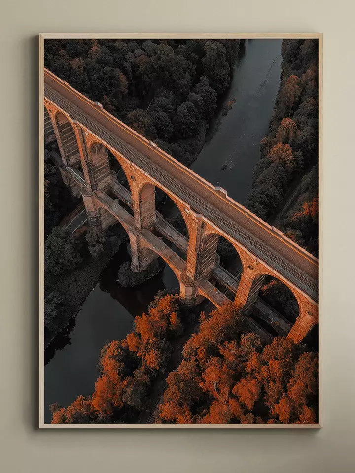 Deutschland Wandbild, Sonnenuntergang Eisenbahnbrücke Sachsen Fotografie